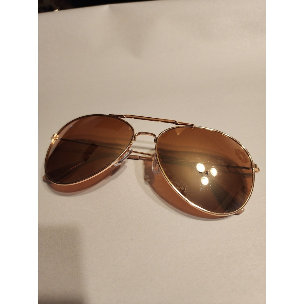 Gold Tone Aviator Sunglasses with Brown Mirrored Lenses Double Bridge Classic